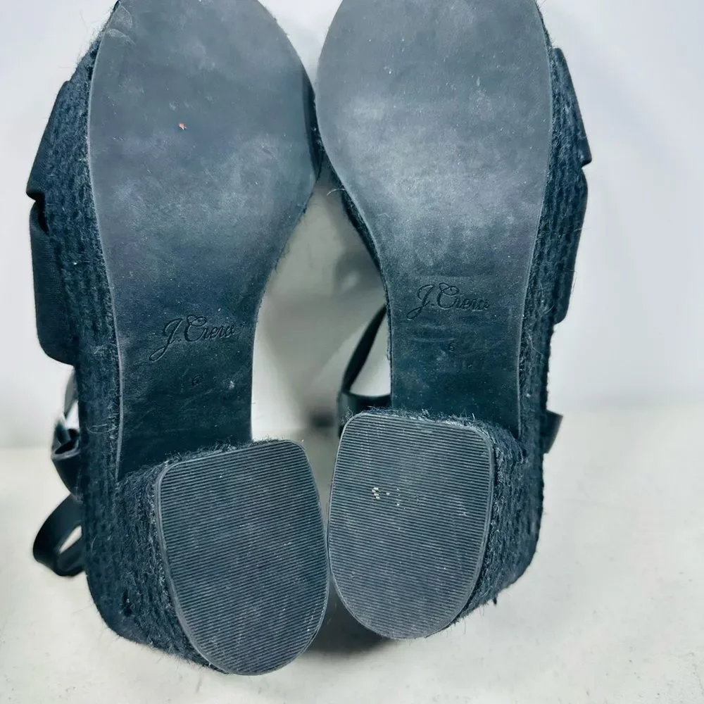 J Crew Women's Sandal Size 6 Block Heel Platfrom Black Espadrille Ankle Strap